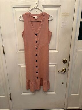 Monteau Rose Blush Button-Down Sleeveless Midi Dress